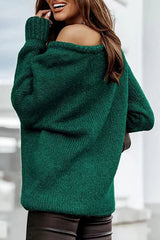 Off-Shoulder Crew-Neck Loose Knit Sweater