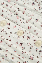 Vintage Floral Tie Buttoned Puff Sleeve Blouse