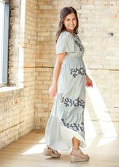 Embroidered Short Sleeve Maxi Dress - FINAL SALE