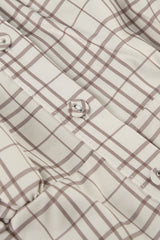 Fitted Waist Plaid V Neck Button Front Short Blouse