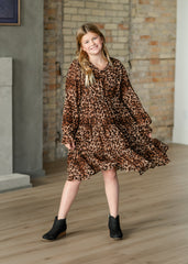 Girl's Leopard Print Tiered V-Neck Dress - FINAL SALE
