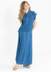 Indigo Tencel Buttoned Denim Top - FINAL SALE
