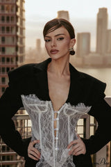 Lace Panel Sexy Fitted Shoulder Blazer