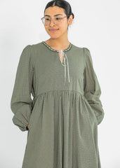 Long Sleeve Gingham Tie Detail Maxi Dress - FINAL SALE