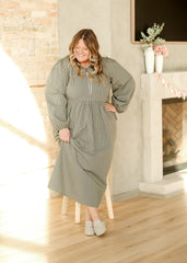 Long Sleeve Gingham Tie Detail Maxi Dress - FINAL SALE