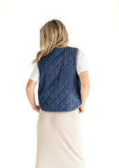 Quilted Front Tie Dark Denim Vest - FINAL SALE