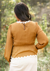 Ricrac Trim Peplum Long Sleeve Top - FINAL SALE