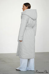 Solid Warm Long Hooded Belted Cotton Puffer Overcoat